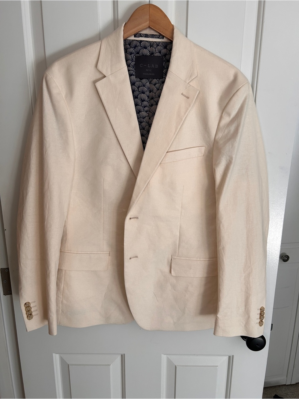 C-LAB NYC Pale Cream Men's Blazer - Tailored Stretch Linen - Size 42s